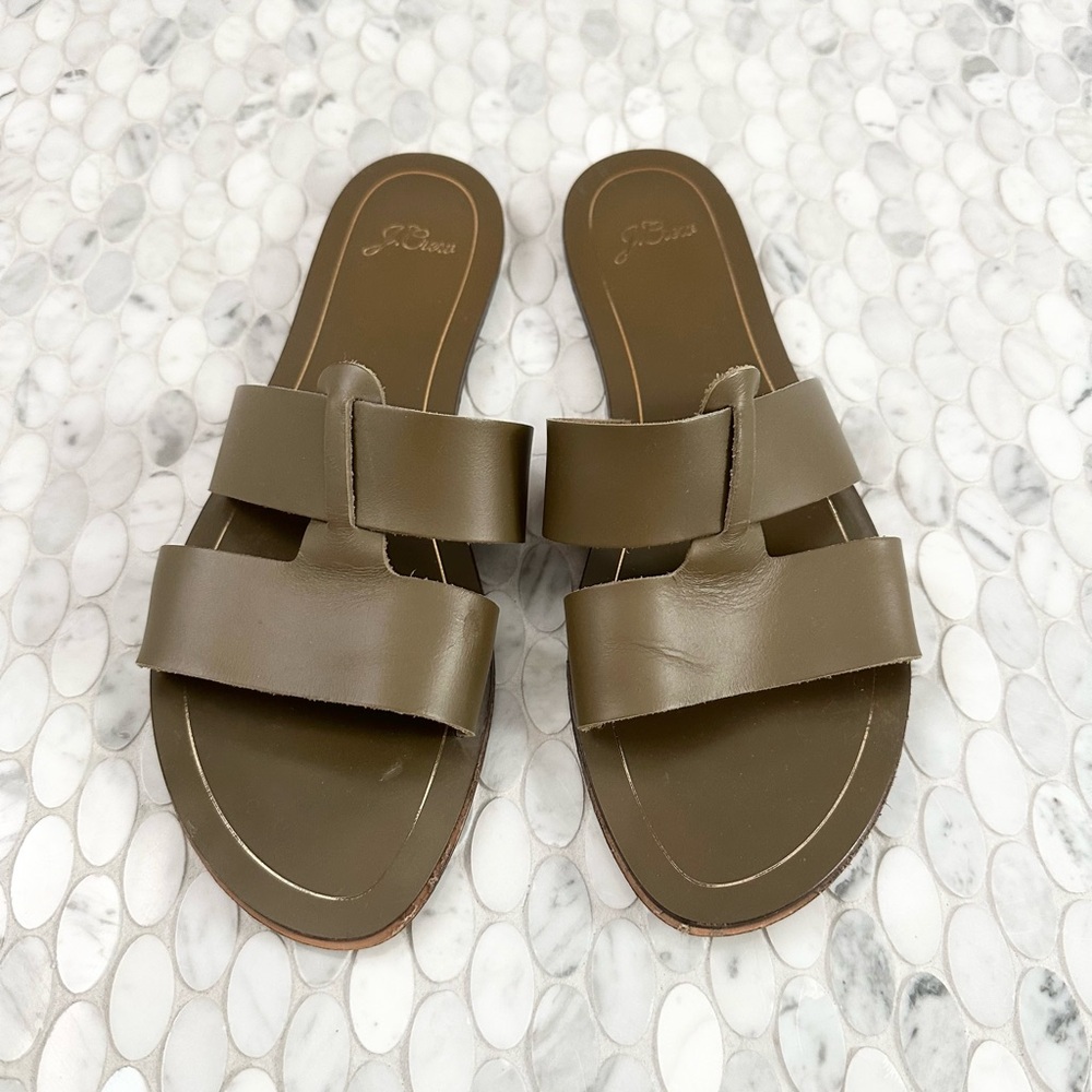 J. Crew Olive 🫒 Leather Slide Sandals